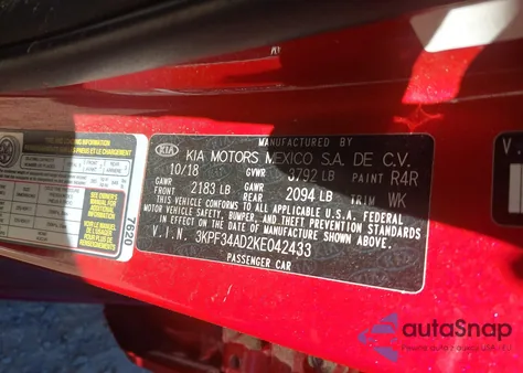 2019 Kia Forte S z USA, uszkodzony, nr VIN 3KPF34AD2KE042433